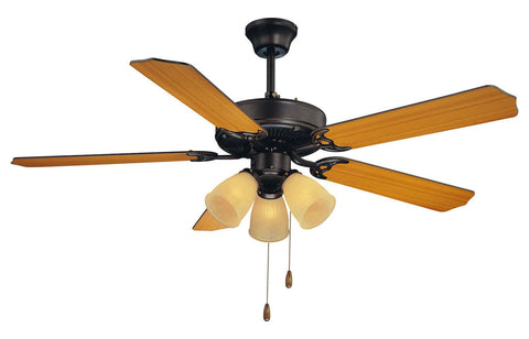 Three Light English Bronze Cream Frosted Ribbed Glass Ceiling Fan - Style: 7293288